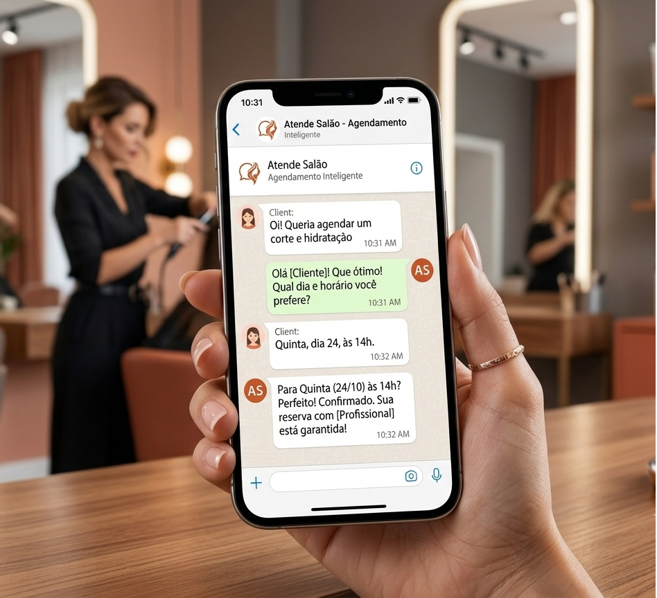 Mockup do atendimento via WhatsApp